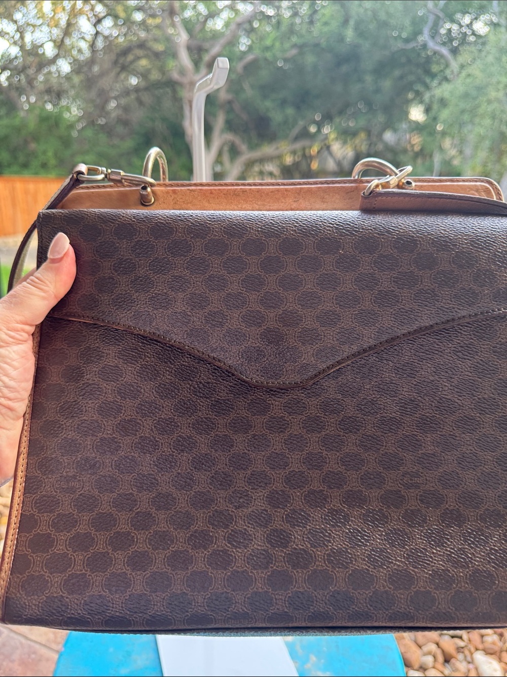 Celine Dark Brown Macadam Top-Handle Shoulder Bag VINTAGE - Picture 3 of 13